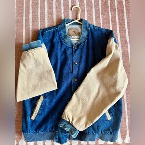 Three Rivers Denim blue and tan denim jacket men’s XL
